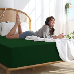Ameha Double Plain Dyed Fitted Sheet 40Cm-Extra Deep Pocket Emerald Green Fitted Bed Sheet Soft Microfiber Bedding Sheet 137X190Cm - thumbnail 3