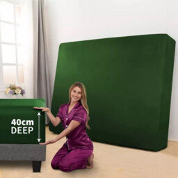 Ameha Double Plain Dyed Fitted Sheet 40Cm-Extra Deep Pocket Emerald Green Fitted Bed Sheet Soft Microfiber Bedding Sheet 137X190Cm - thumbnail 4