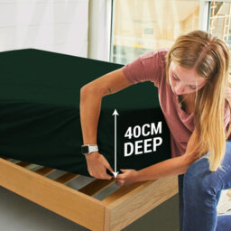 Ameha Double Plain Dyed Fitted Sheet 40Cm-Extra Deep Pocket Emerald Green Fitted Bed Sheet Soft Microfiber Bedding Sheet 137X190Cm - thumbnail 1