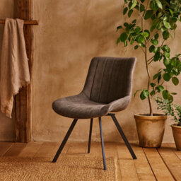 Wyld Haus Arques Swivel Dining Chair Grey Faux Leather, Industrial Metal Base - thumbnail 2