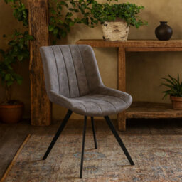 Wyld Haus Arques Swivel Dining Chair Grey Faux Leather, Industrial Metal Base - thumbnail 1