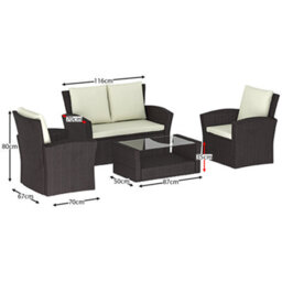 Lassic Garden Vida Brown Mylor Rattan Garden Furniture Set With Cover Patio Conservatory Balcony Outdoor 4 Seater Sofa Table Set, Ukfr - thumbnail 2