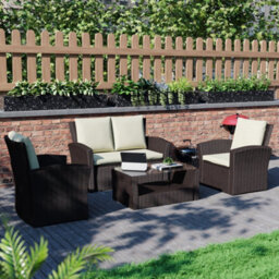 Lassic Garden Vida Brown Mylor Rattan Garden Furniture Set With Cover Patio Conservatory Balcony Outdoor 4 Seater Sofa Table Set, Ukfr