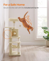Songmics Cat Tree, Cat Tower For Indoor Cats, Multi-Level Cat Condo With Scratching Posts, Cave, Hammock, Beige - thumbnail 8