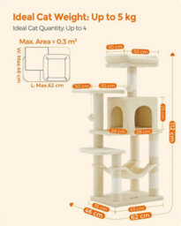 Songmics Cat Tree, Cat Tower For Indoor Cats, Multi-Level Cat Condo With Scratching Posts, Cave, Hammock, Beige - thumbnail 2
