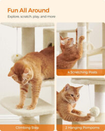 Songmics Cat Tree, Cat Tower For Indoor Cats, Multi-Level Cat Condo With Scratching Posts, Cave, Hammock, Beige - thumbnail 7