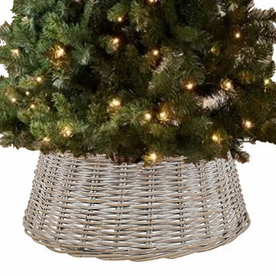 Urbn-Living Urbnliving 50Cm Round Medium Christmas Tree Skirt Xmas Rattan Wicker Whitewash Base Cover Stand - image 1
