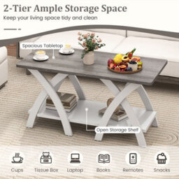 "Gainoom 40"" Gray Farmhouse Wooden Accent Table With Storage Shelf" - thumbnail 8