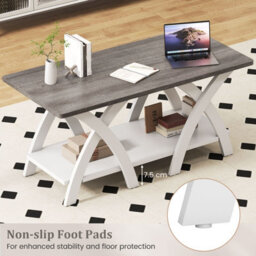 "Gainoom 40"" Gray Farmhouse Wooden Accent Table With Storage Shelf" - thumbnail 7