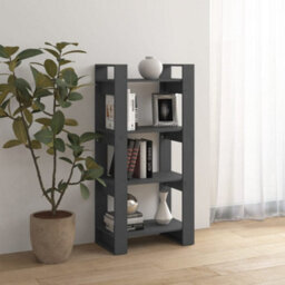 Berkfield Book Cabinet/room Divider Grey 60X35X125 Cm Solid Wood - thumbnail 6