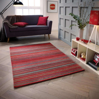 Melrose Mubai Stripe Wool Made Red Area Rug 120/170Cm - image 1