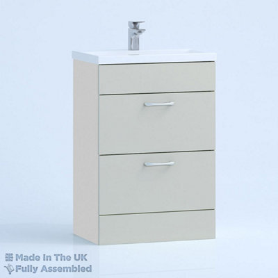 Paramount Bathrooms 600mm Mid Edge 2 Drawer Floor Standing Bathroom Vanity Basin Unit (Fully Assembled) - Vivo Gloss Light Grey - image 1
