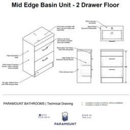 Paramount Bathrooms 600mm Mid Edge 2 Drawer Floor Standing Bathroom Vanity Basin Unit (Fully Assembled) - Vivo Gloss Light Grey - thumbnail 3