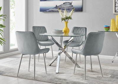 Furniturebox Uk Selina Square Leg Round Dining Table And 4 Grey Pesaro Silver Leg Chairs - image 1