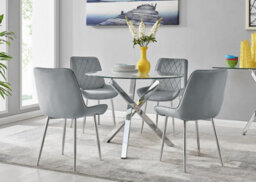 Furniturebox Uk Selina Square Leg Round Dining Table And 4 Grey Pesaro Silver Leg Chairs - thumbnail 1