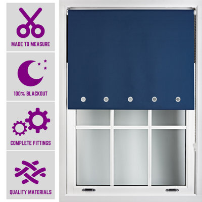 Furnished Made To Measure Blackout Roller Blinds With Round Eyelets - Navy Blue Blind For Home And Office (W)180Cm (L)210Cm - image 1