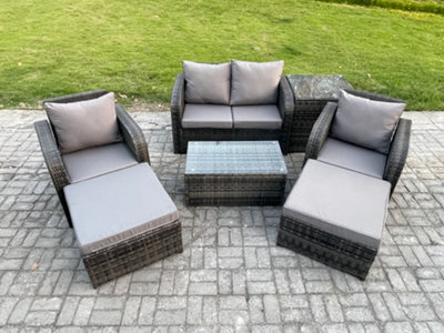 Fimous Outdoor Lounge Sofa Set Rattan Garden Furniture Set With Rectangular Coffee Table 2 Big Footstool Side Table - image 1