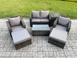 Fimous Outdoor Lounge Sofa Set Rattan Garden Furniture Set With Rectangular Coffee Table 2 Big Footstool Side Table - thumbnail 1