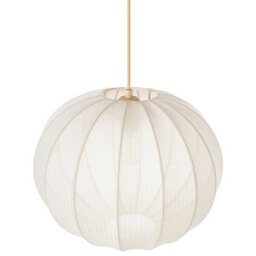 Wyld And Coco White Pleated Nylon Pendant Lamp, Spherical 35Cm X 82Cm, Contemporary - thumbnail 1