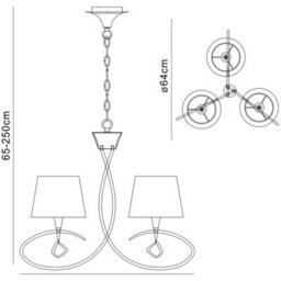 Luminosa Lighting Luminosa Mara Pendant 3 Light E14, Antique Brass With Ivory White Shades - thumbnail 7