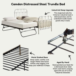 OAT Home Camden Distressed Steel Effect Metal Hospital Style Single Bed Frame & Guest Trundle - thumbnail 8