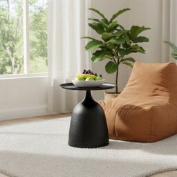 Living And Home Modern Black Minimalist Cold-Rolled Steel Side Table, 39Cm Dia. X 40.5Cm H