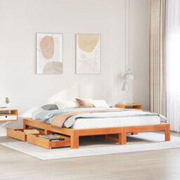 Berkfield Bed Frame Without Mattress Wax Brown 180X200 Cm Super King Solid Wood Pine - thumbnail 1