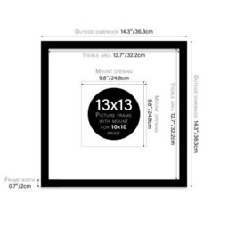 "13X13"" Black Picture Frame - 13X13"" Square Frame With 10X10"" Mount For 13X13""/10X10"" Pictures Art Deco Style Room Decor, 1 Pack" - thumbnail 2