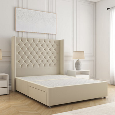 Bsspoke Winchester Divan Bed In Cream Plush Velvet With 54Inch Headboard & No Mattress No Drawers In 3Ft 4Ft 4Ft6 5Ft 6Ft - image 1