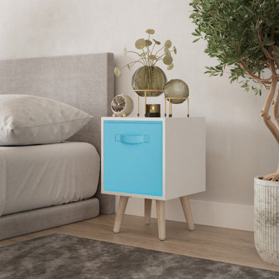 Urbn-Living Urbnliving 51Cm Height White Wooden Cube Storage Bookcase Pine Legs With Sky Blue Inserts - image 1
