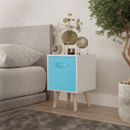 Urbn-Living Urbnliving 51Cm Height White Wooden Cube Storage Bookcase Pine Legs With Sky Blue Inserts