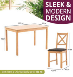 Hallowood Furniture Waverly Oak Dining Table (Tab1200) Set With 4 Small Cross Back Chairs (Charcoal Seat) - thumbnail 3