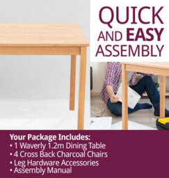 Hallowood Furniture Waverly Oak Dining Table (Tab1200) Set With 4 Small Cross Back Chairs (Charcoal Seat) - thumbnail 7