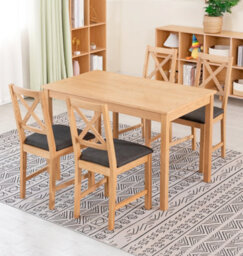 Hallowood Furniture Waverly Oak Dining Table (Tab1200) Set With 4 Small Cross Back Chairs (Charcoal Seat) - thumbnail 1