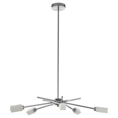 Orsina 5 Frosted Glass Shade Pendant Lamp, Silver Finish Iron Frame Light, Contemporary Luxe Ceiling Fixture - image 1