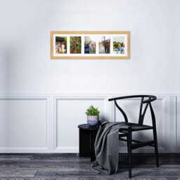 AK Frames 26X8 Light Oak Classic Multi Photo Frame With White Mount - Holds 5 Apertures (5X) 6X4 Photos - thumbnail 3
