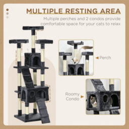 Pawhut 173Cm Cat Tower Scratching Post Activity Centre For Indoor Charcoal - thumbnail 6