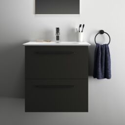Ideal Standard I.life A Matt Carbon Grey Wood Effect Wall-Mounted Bathroom Vanity Unit (H) 630mm (W) 600mm - thumbnail 4