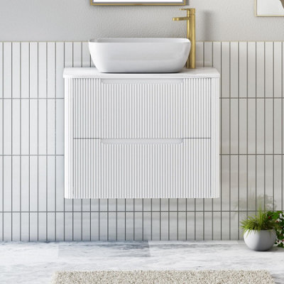 Royal Bathrooms Avenza 600mm Matt White Wall Hung Bathroom Countertop Vanity Unit 2 Drawer With Elva Basin - image 1