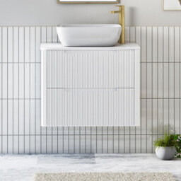Royal Bathrooms Avenza 600mm Matt White Wall Hung Bathroom Countertop Vanity Unit 2 Drawer With Elva Basin - thumbnail 1