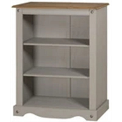 Bookcase Grey Wax Small 3 Shelf Unit Solid Wood Pine Wooden Painted Low - image 1