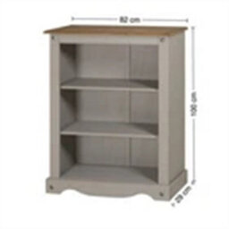 Bookcase Grey Wax Small 3 Shelf Unit Solid Wood Pine Wooden Painted Low - thumbnail 2