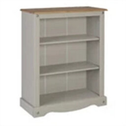 Bookcase Grey Wax Small 3 Shelf Unit Solid Wood Pine Wooden Painted Low - thumbnail 3