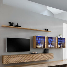 Switch Lamel Xvii Living Room Wall Unit Modern Furniture Set With Tv Cabinets Bookcases And Shelves Push To Open System Wotan - thumbnail 1