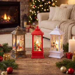 Living And Home Set Of 3 Christmas Lanterns Santa Reindeer Snowman Led Hanging Tabletop Decorations - thumbnail 2