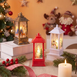 Living And Home Set Of 3 Christmas Lanterns Santa Reindeer Snowman Led Hanging Tabletop Decorations - thumbnail 1