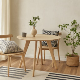 Wyld Haus Malmo Round Oak Dining Table White-Pigmented Veneer Seats 4