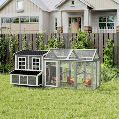Pawhut 2-Piece Chicken Coop And Run Set, For 5-9 Chickens, Light Grey - image 1