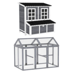Pawhut 2-Piece Chicken Coop And Run Set, For 5-9 Chickens, Light Grey - thumbnail 2