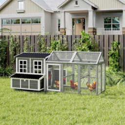Pawhut 2-Piece Chicken Coop And Run Set, For 5-9 Chickens, Light Grey